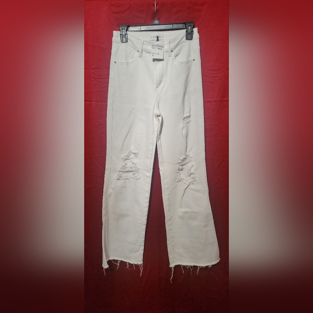 Distressed White Straight Leg Jeans